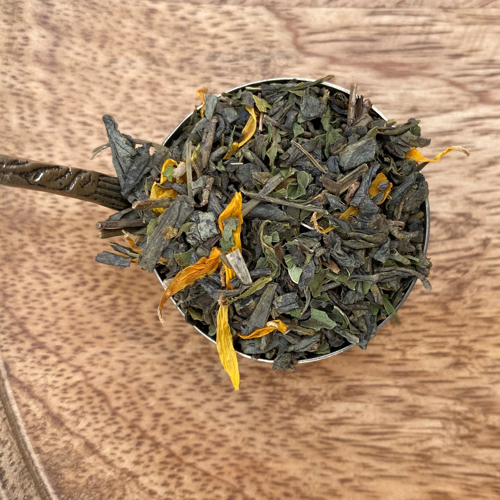 GREEN & PEPPERMINT TEA, Recyclable Storage Jar Loose Leaf Tea 80g