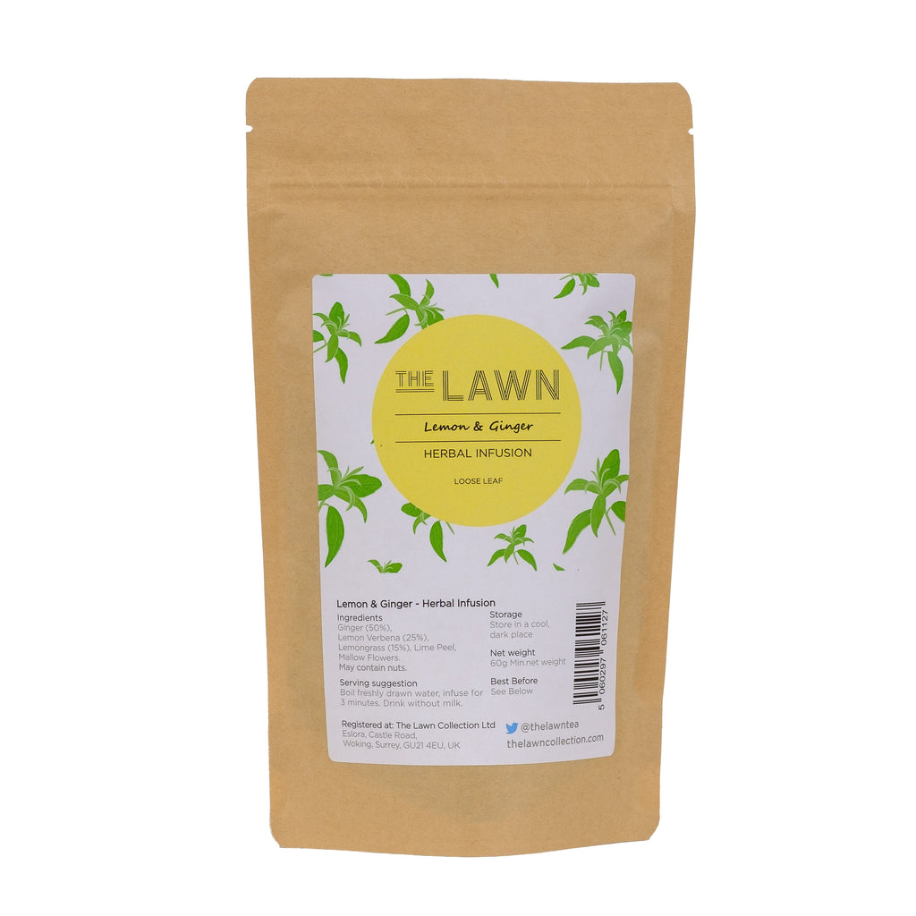 LEMON & GINGER TEA, Loose Leaf Herbal Tea Refill Pouch 60g